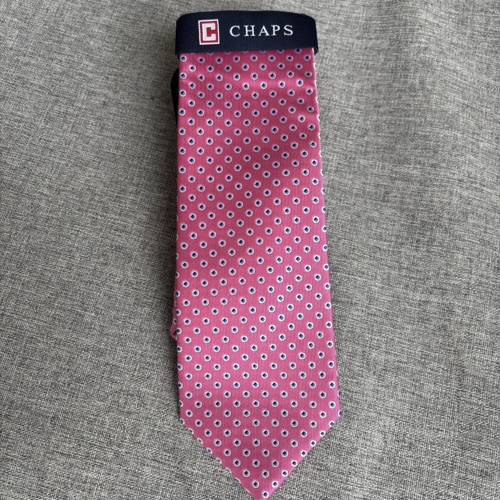 CHAPS Men's 100% Silk Tie 58" x‎ 3.25" Pink Circle Dot NWT